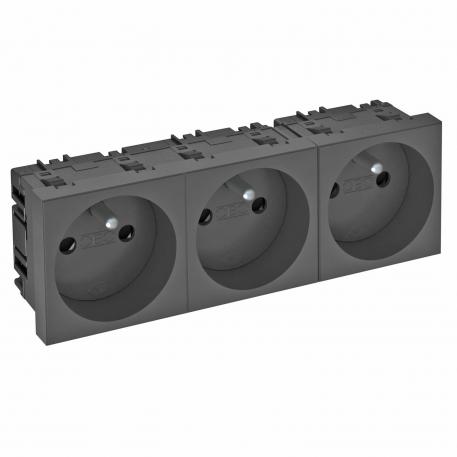 Контакт 0°, със заземителен щифт, троен 3 | Троен 0° | сиво-черно; RAL 7021